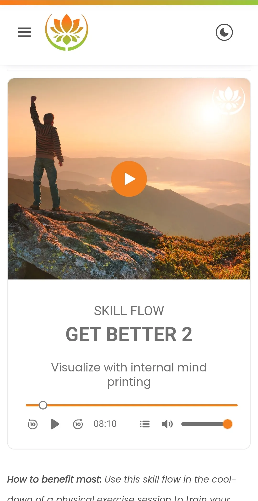 An audio skill flow called Get Better 2, with a play control and an eight-minute track.
